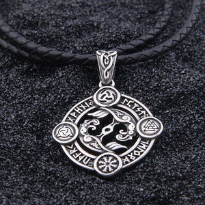 dropshipping stainless steel Viking 24 rune raven pendant necklace norse odin viking necklace Men gift